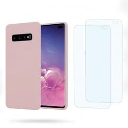 Funda Galaxy S10 Plus y 2 protectores de pantalla - Silicona - Rosa