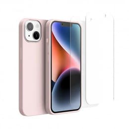 Funda iPhone 14 Plus y 2 protectores de pantalla - Silicona - Rosa