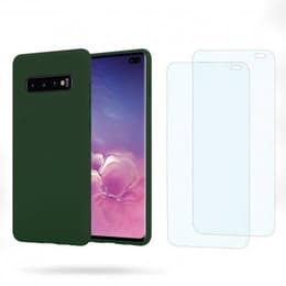 Funda Galaxy S10 Plus y 2 protectores de pantalla - Silicona - Verde