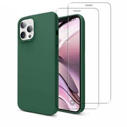 Funda iPhone 12/12 Pro y 2 protectores de pantalla - Silicona - Verde