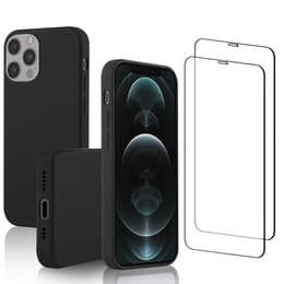 Funda iPhone 12/iPhone 12 Pro y 2 protectores de pantalla - Silicona - Negro