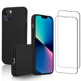 Funda iPhone 14 Plus y 2 protectores de pantalla - Silicona - Negro