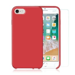 Funda iPhone SE (2022/2020)/8/7/6/6S y 2 protectores de pantalla - Silicona - Rojo