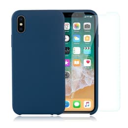 Funda iPhone X/XS y 2 protectores de pantalla - Silicona - Azul Cobalto