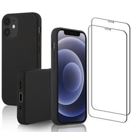 Funda iPhone 12 mini y 2 protectores de pantalla - Silicona - Negro