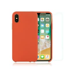 Funda iPhone X/XS y 2 protectores de pantalla - Silicona - Naranja