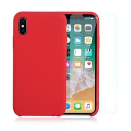 Funda iPhone X/XS y 2 protectores de pantalla - Silicona - Rojo
