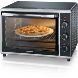 Mini Four Electrique chaleur SEVERIN TO2058 tournante 42 L, pierre a pizza et tournebroche, Four posable 1 800 W, Minuteur 120 min, Noir/In Mini-horno