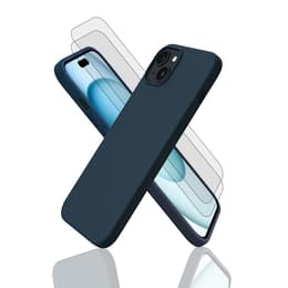 Funda iPhone 15+ y 2 protectores de pantalla - Silicona - Azul