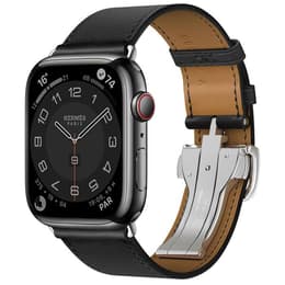 Apple Watch (Series 7) 2021 GPS 45 mm - Acero inoxidable Gris espacial - Correa de eslabones de piel Negro