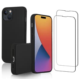 Funda iPhone 15 Plus y 2 protectores de pantalla - Silicona - Negro