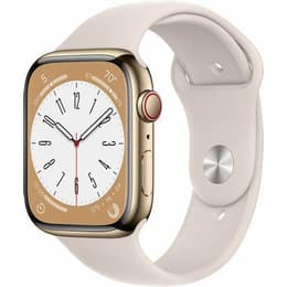 Apple Watch Series 8 (2022) GPS + Cellular 45 mm - Acero inoxidable Oro - Correa deportiva Blanco