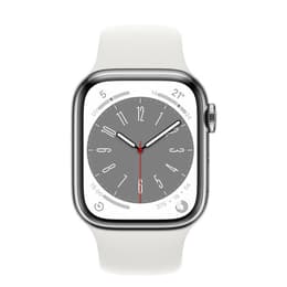 Apple Watch Series 8 (2022) GPS + Cellular 41 mm - Acero inoxidable Plata - Correa deportiva Blanco