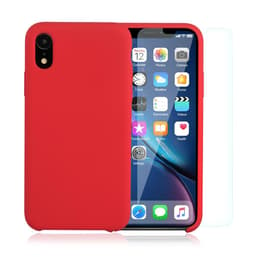Funda iPhone XR y 2 protectores de pantalla - Silicona - Rojo
