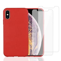 Funda iPhone X/XS y 2 protectores de pantalla - Material natural - Rojo