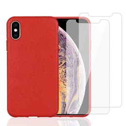 Funda iPhone X/iPhone XS y 2 protectores de pantalla - Material natural - Rojo