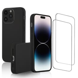 Funda iPhone 14 Pro Max y 2 protectores de pantalla - Silicona - Negro