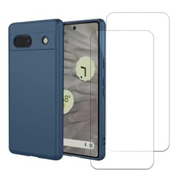 Funda Google Pixel 7a y 2 protectores de pantalla - Silicona - Azul