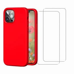 Funda iPhone 12/12 Pro y 2 protectores de pantalla - Silicona - Rojo