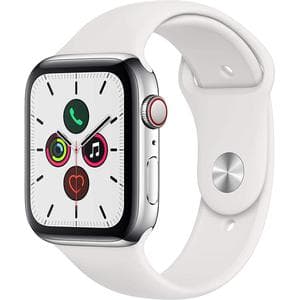 Apple Watch (Series 5) GPS 44 mm - Acero inoxidable Plata - Correa deportiva Blanco
