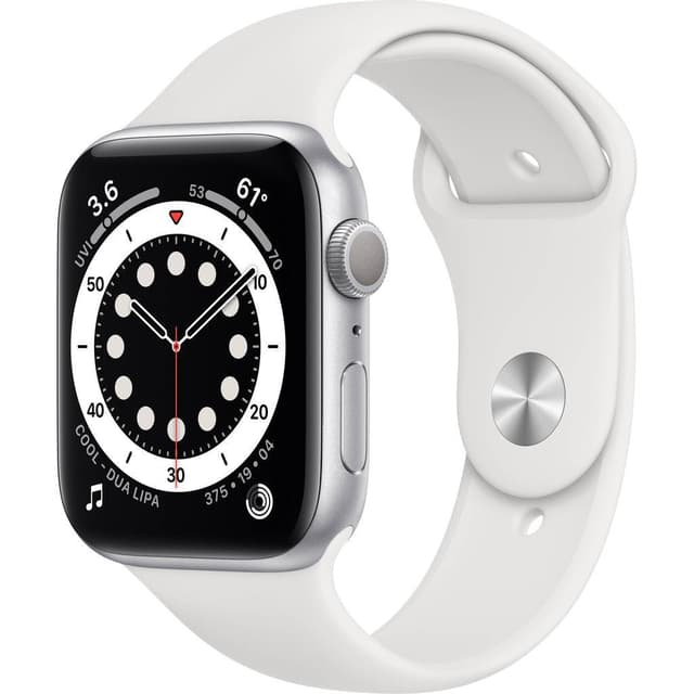 Apple Watch (Series 6) GPS 44 mm - Acero inoxidable Plata - Correa deportiva Blanco