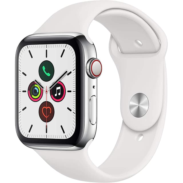 Apple Watch (Series 5) Septiembre 2019 44 mm - Acero inoxidable Plata - Correa Deportiva Blanco