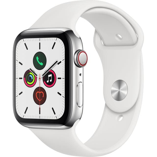 Apple Watch (Series 5) GPS + Cellular 44 mm - Aluminio Plata - Correa Deportiva Blanco